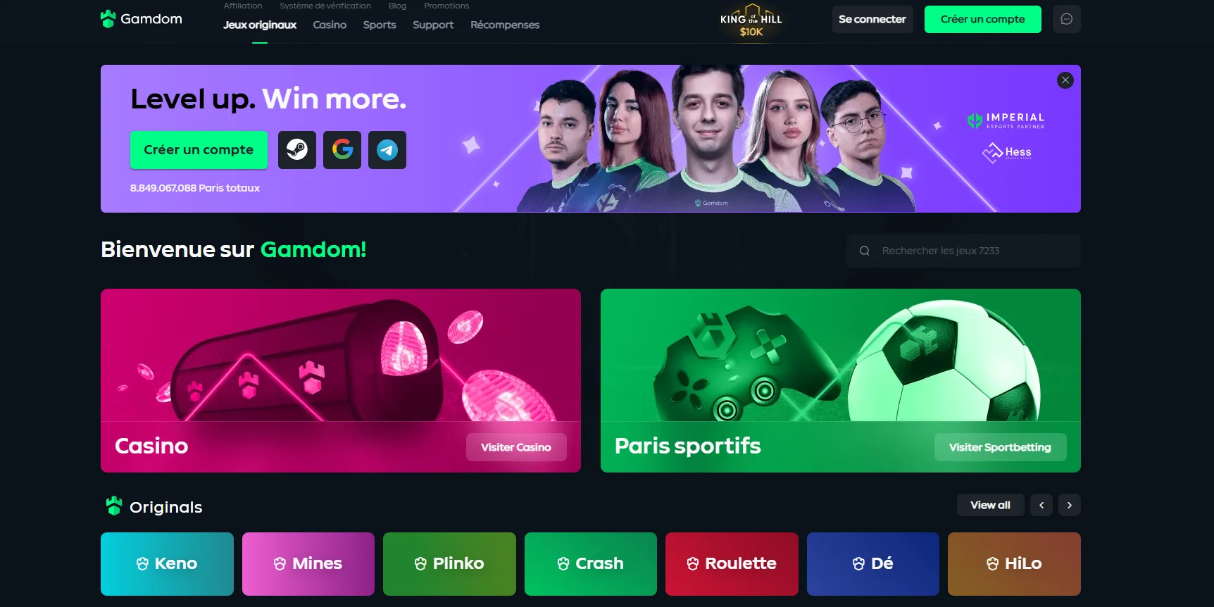 Aperçu des jeux et tables chez Gamdom Casino